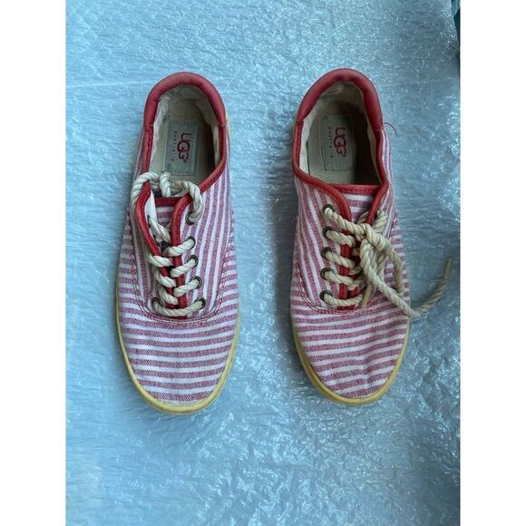 UGG® Women’s Eyan II Canvas Red Stripes Nautical Low Top Casual Shoes Sz 7 - Picture 5 of 10